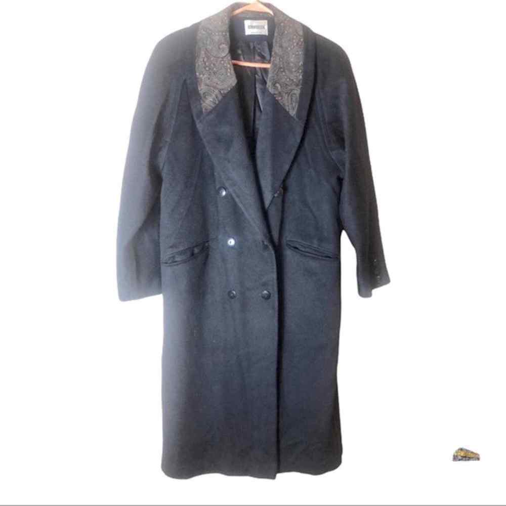 Donnie Brook HOCKANUM Wool Double-Breasted BLACK Coat w/ Velvet Collar/Pockets